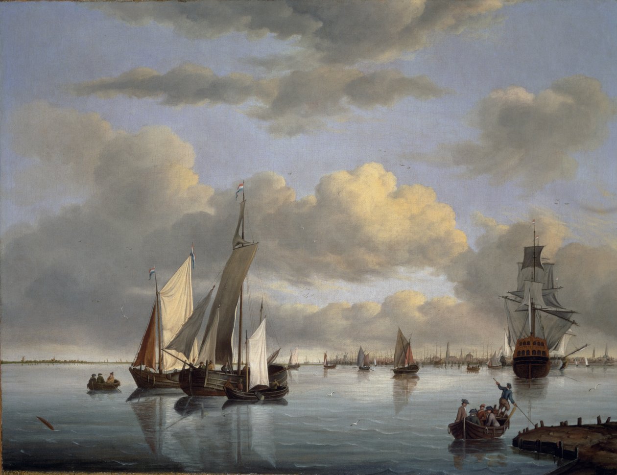Forsendelse på Ijsselmeer med Amsterdam i det fjerne af Jan Wubbels