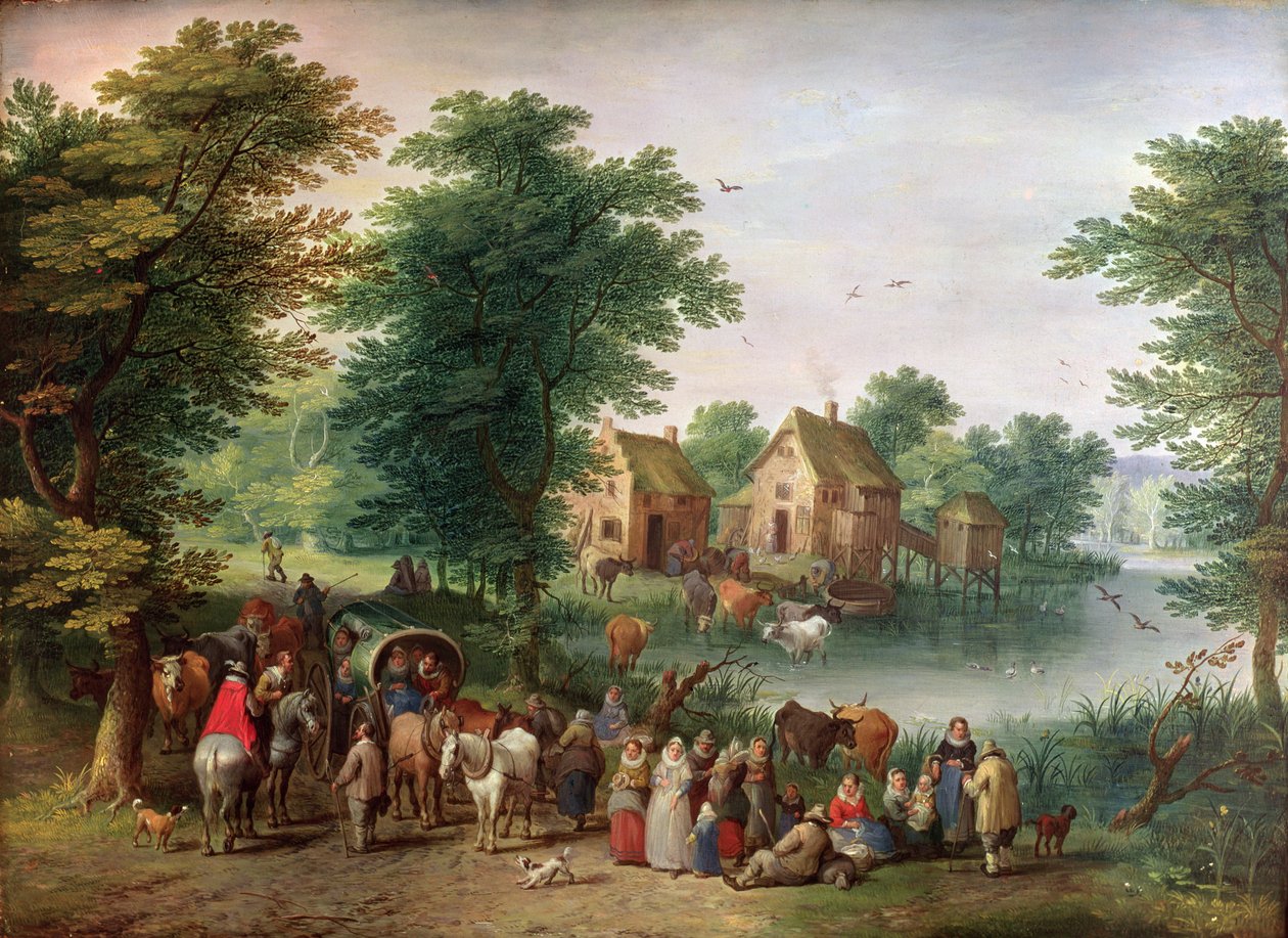 En messe, (olie på træ) af Jan the Elder Brueghel