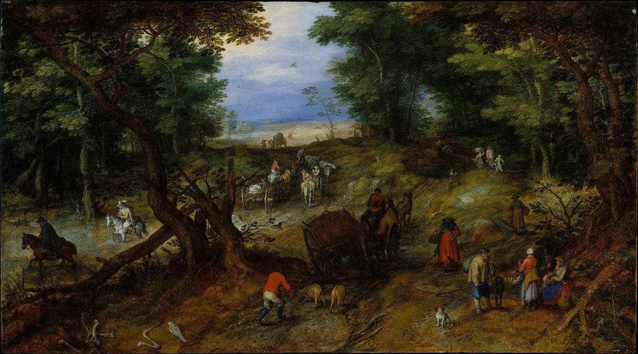 En skovvej med rejsende, 1607 af Jan the Elder Brueghel