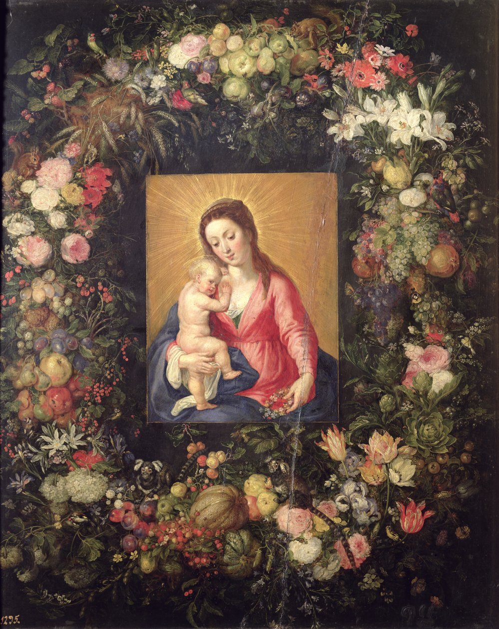 Krans af frugt og blomster med jomfru og barn af Jan the Elder Brueghel