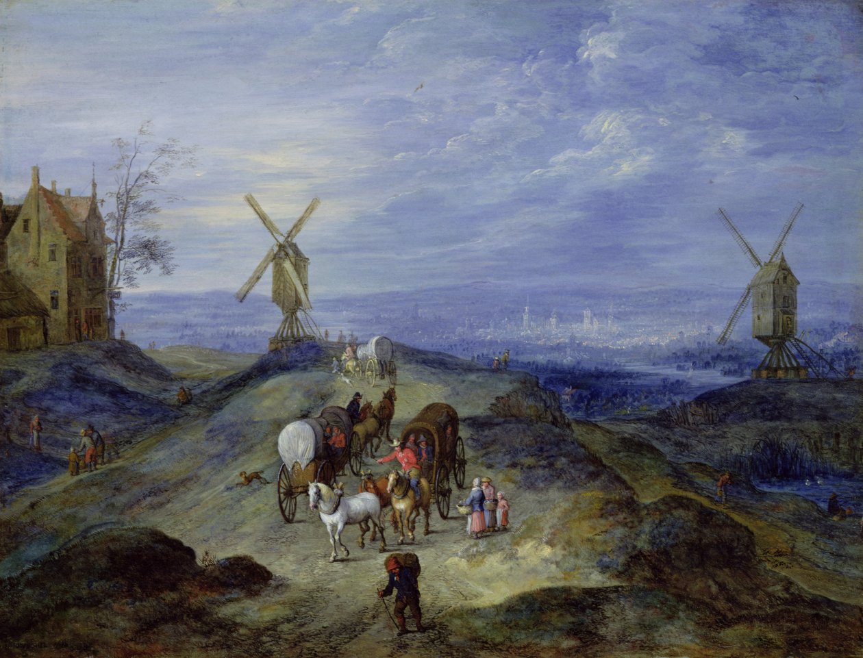 Landskab med to vindmøller, 1612 af Jan the Elder Brueghel