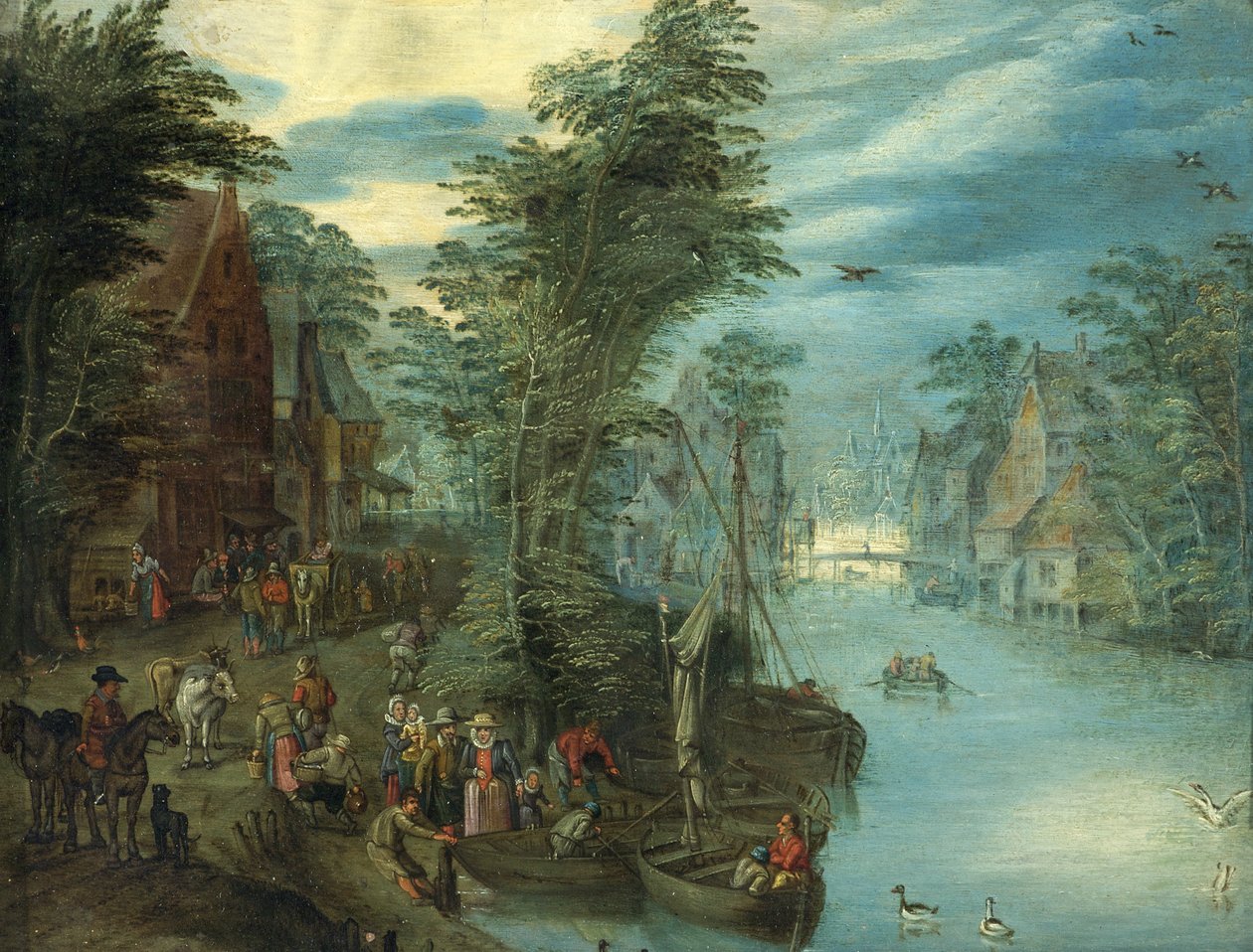 River Scene, ca. 1630-50 (olie på kobber) af Jan the Elder Brueghel