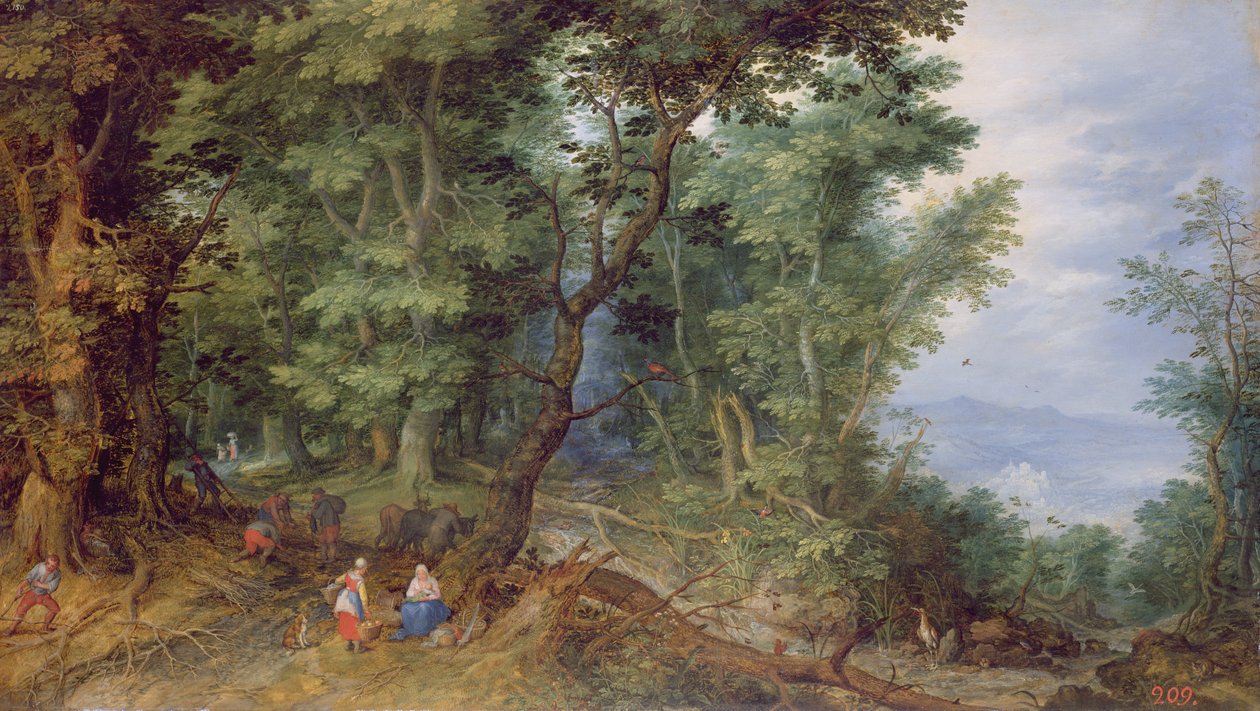 Skovklædt landskab, eller resten på flugten til Egypten, 1607 af Jan the Elder Brueghel