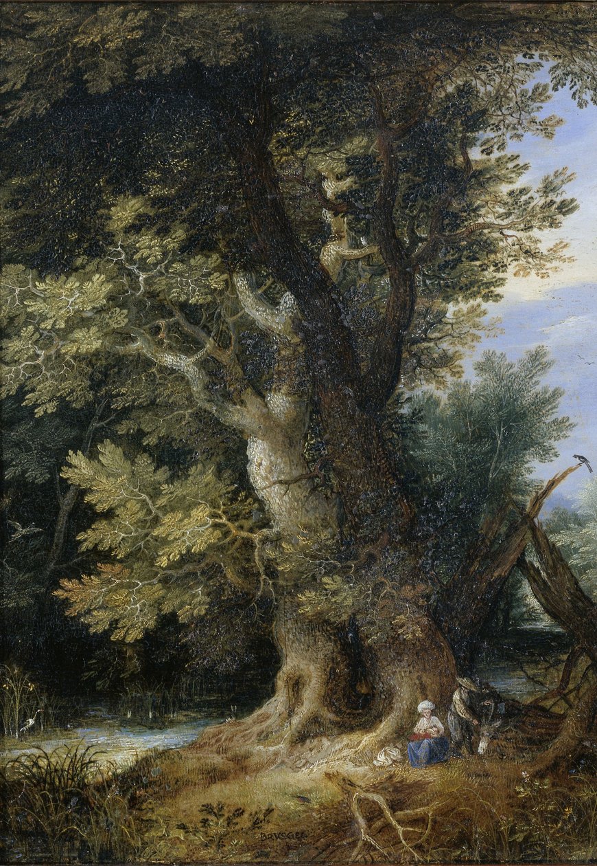 Hvile på flugten til Egypten, 1600-99 (olie på kobber) af Jan the Elder after Brueghel