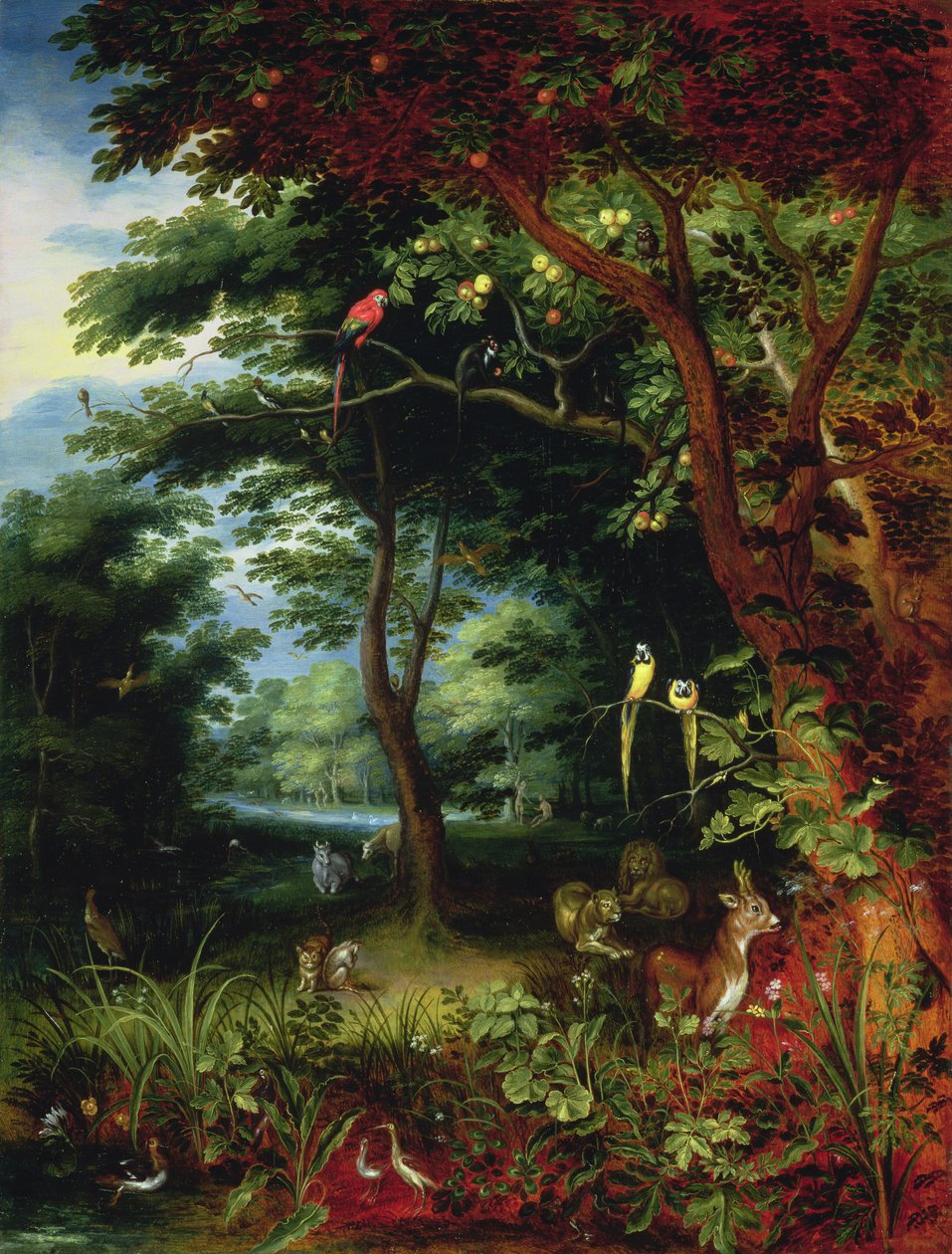 Paradisscene med Adam og Eva (panel) af Jan Brueghel the Younger