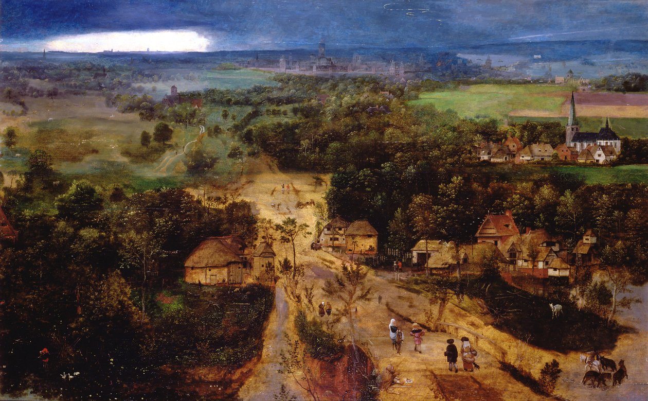 Landskab med flugten ind i Egypten, ca. 1530 af Jan van Amstel