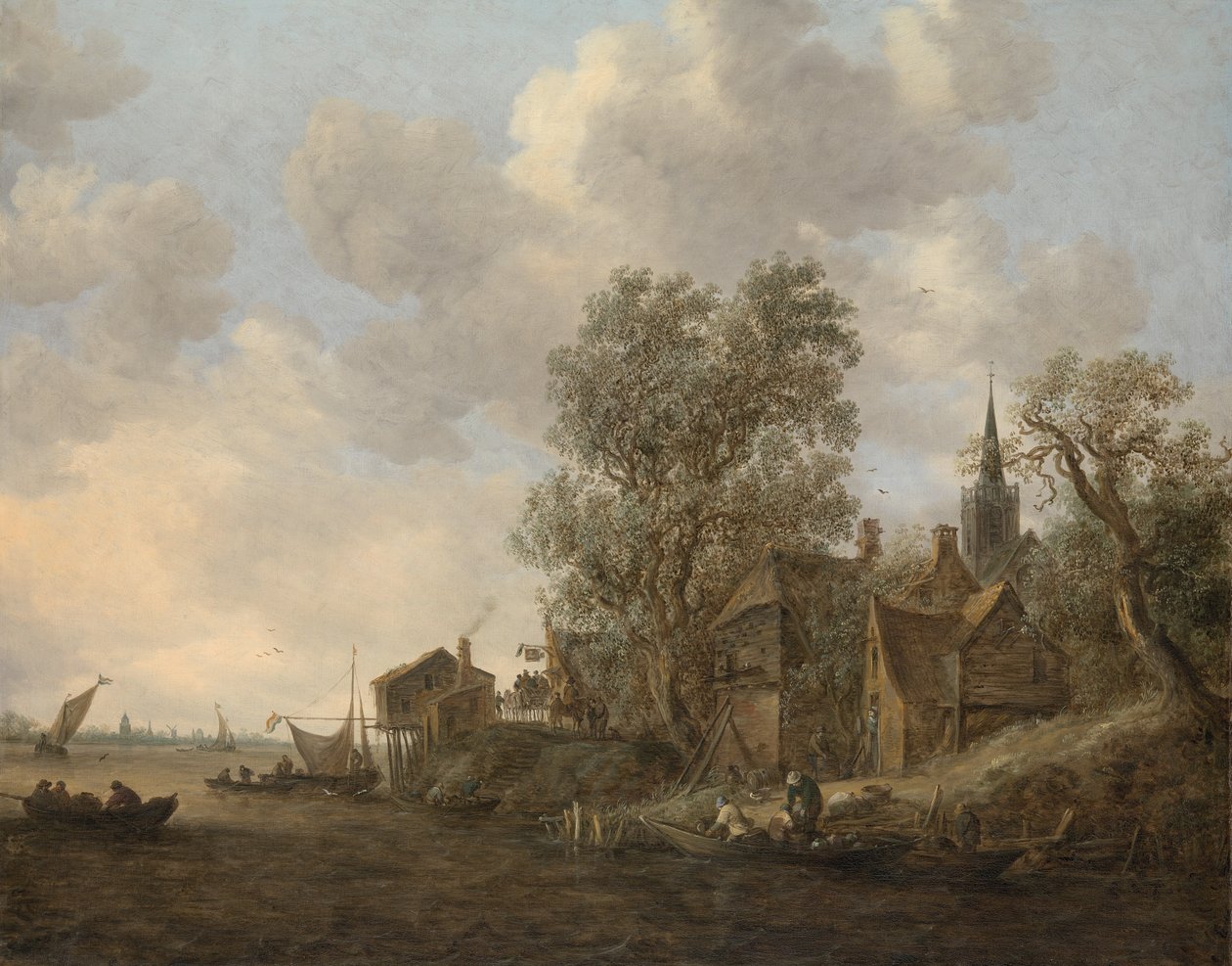 Udsigt over en landsby ved en flod af Jan Josephsz van Goyen