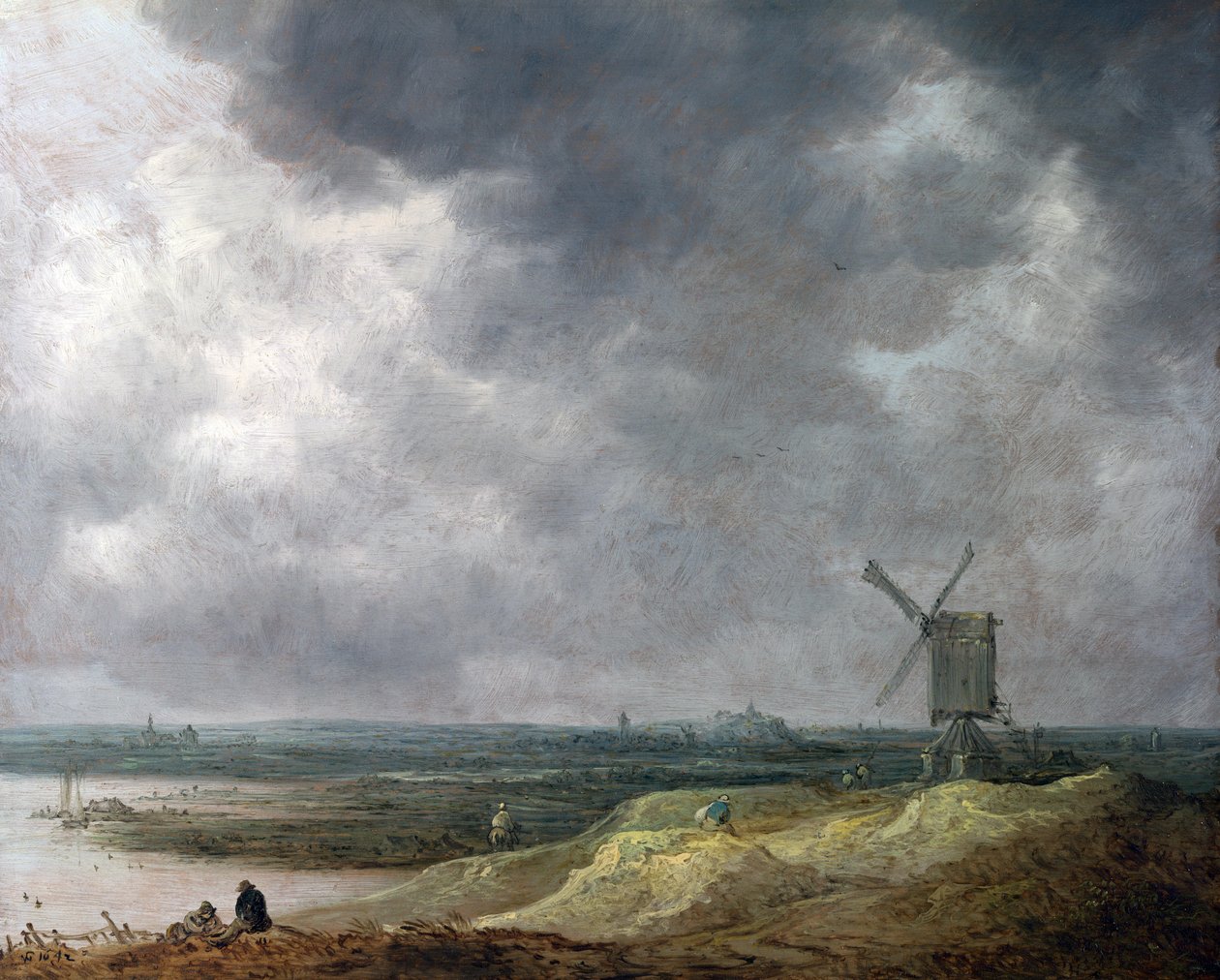 Vindmølle ved en flod af Jan Josephsz van Goyen