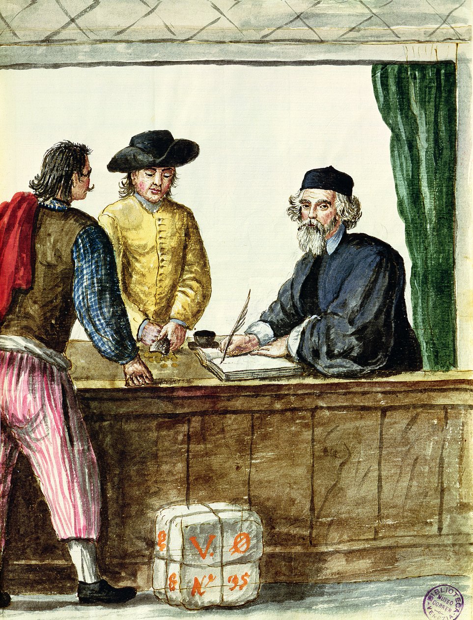 En jødisk butiksejer med to kunder af Jan van Grevenbroeck