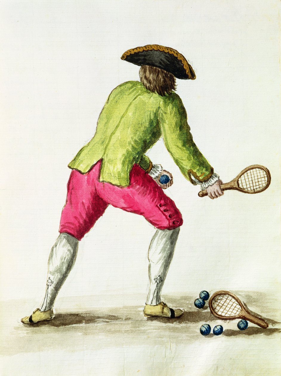 En mand leger med en ketsjer og bolde (pen og blæk og wc på papir) af Jan van Grevenbroeck