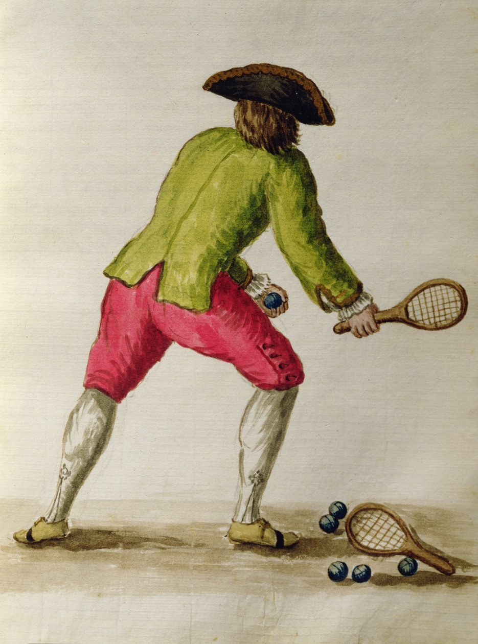 Adelsmand spiller ketsjer (pen og blæk og wc på papir) af Jan van Grevenbroeck