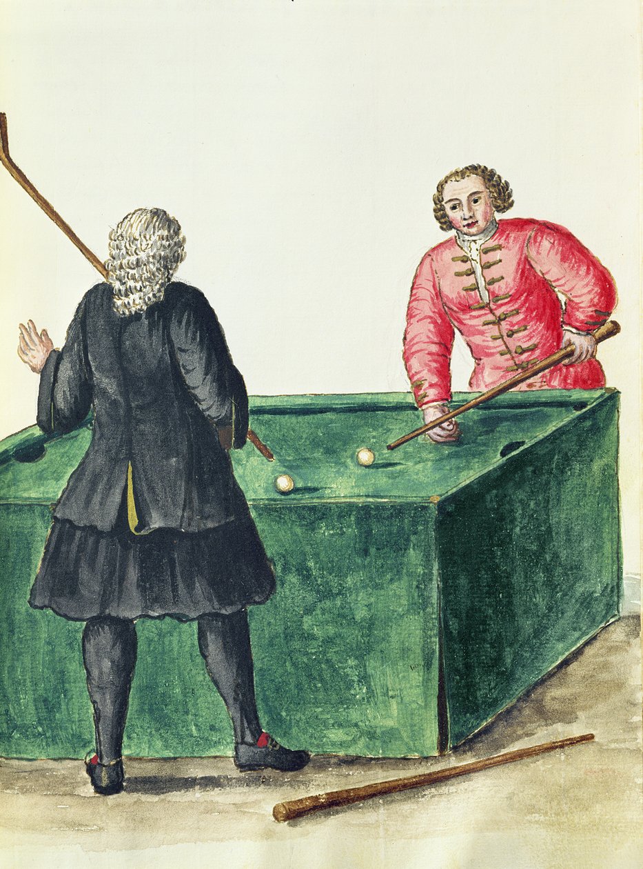 To venetianske adelsmænd, der spiller billard (pen og blæk og wc på papir) af Jan van Grevenbroeck