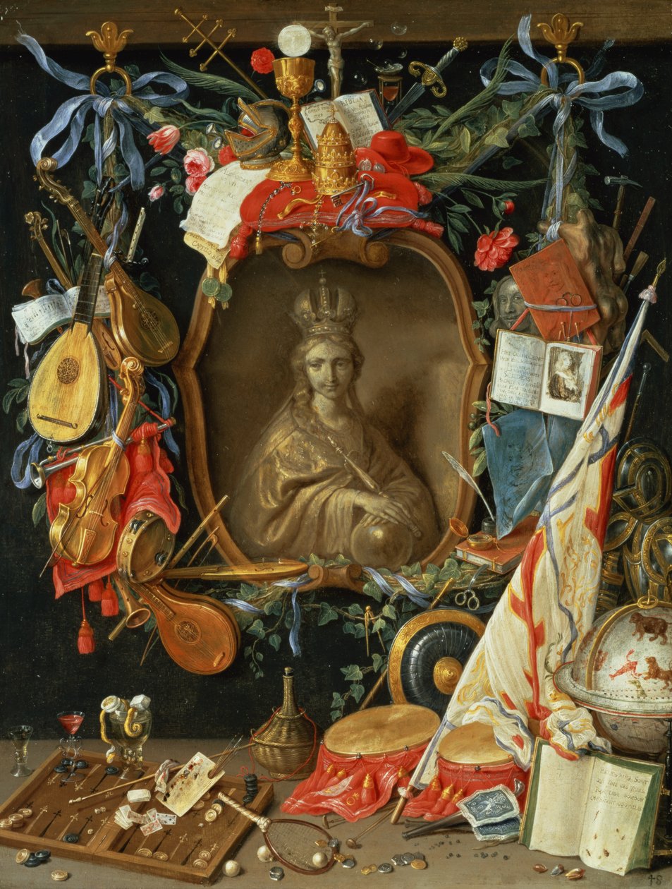 Ecclesia omgivet af forfængelighedssymboler (på kobber) af Jan van Kessel the Elder