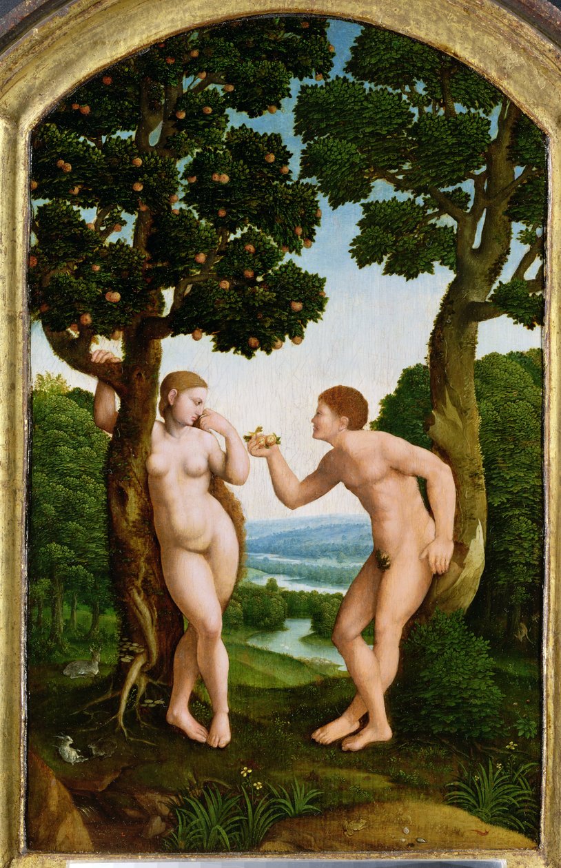 Adam og Eva i paradis (tempera på panel) af Jan van Scorel