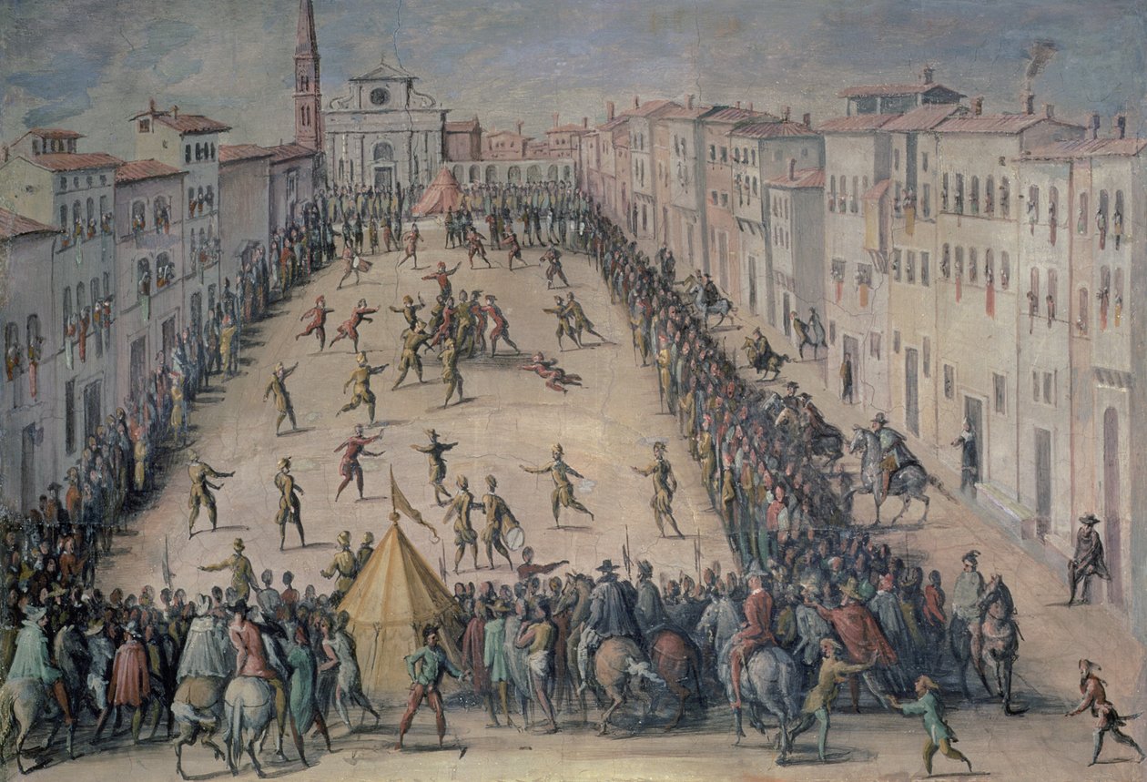 Et fodboldspil på Piazza Santa Maria Novella, Firenze, 1555 af Jan van der Straet