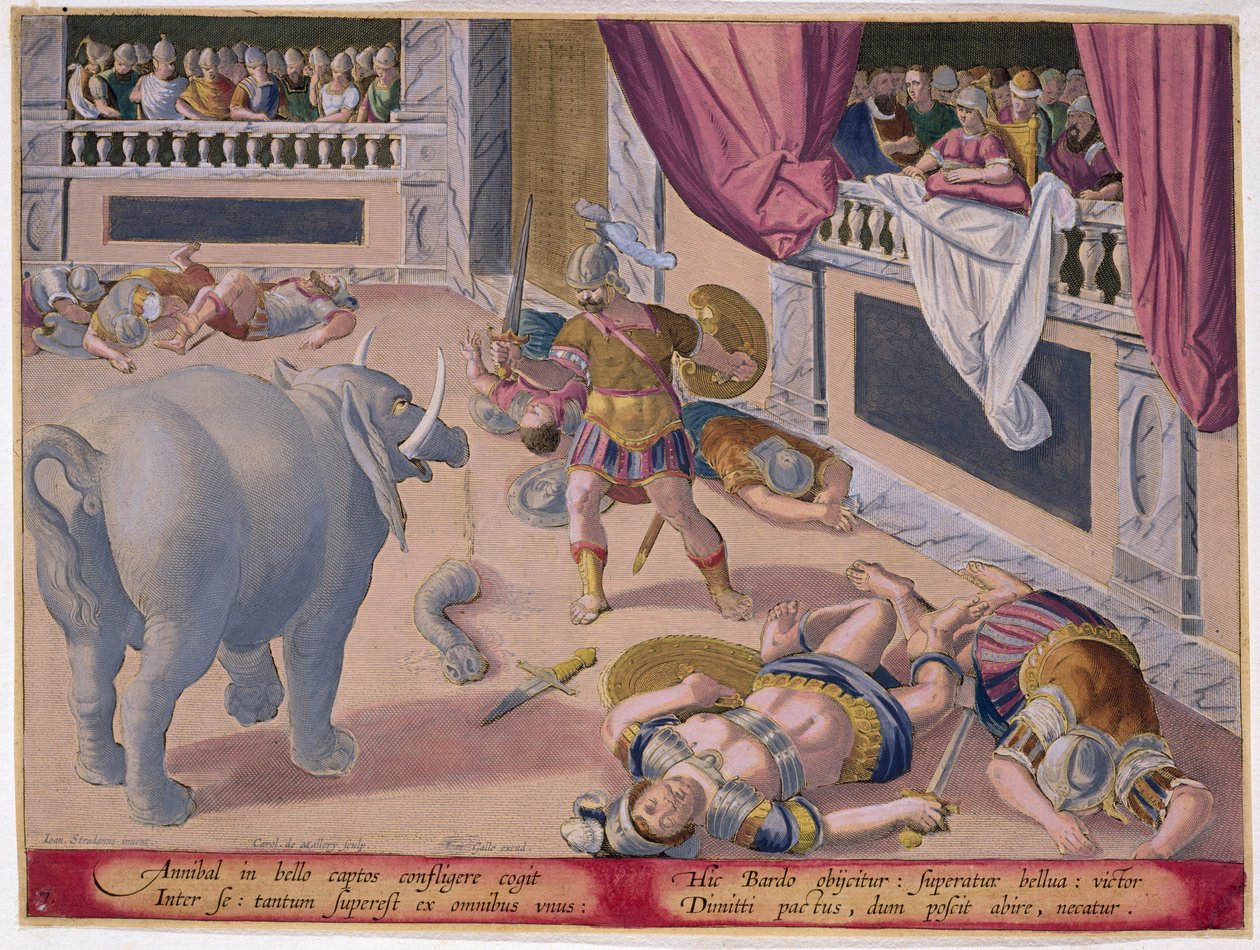 Hannibal (247-c.183 f.Kr.) Får besejrede romere til at kæmpe mod hinanden, plade 7 fra 