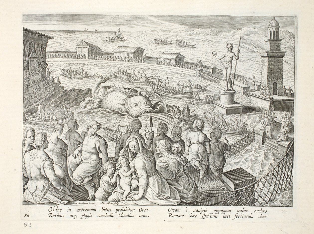 Sømonster, der angriber en båd under et skuespil i et havindhegning ved Ostia, plade 85, illustration fra 