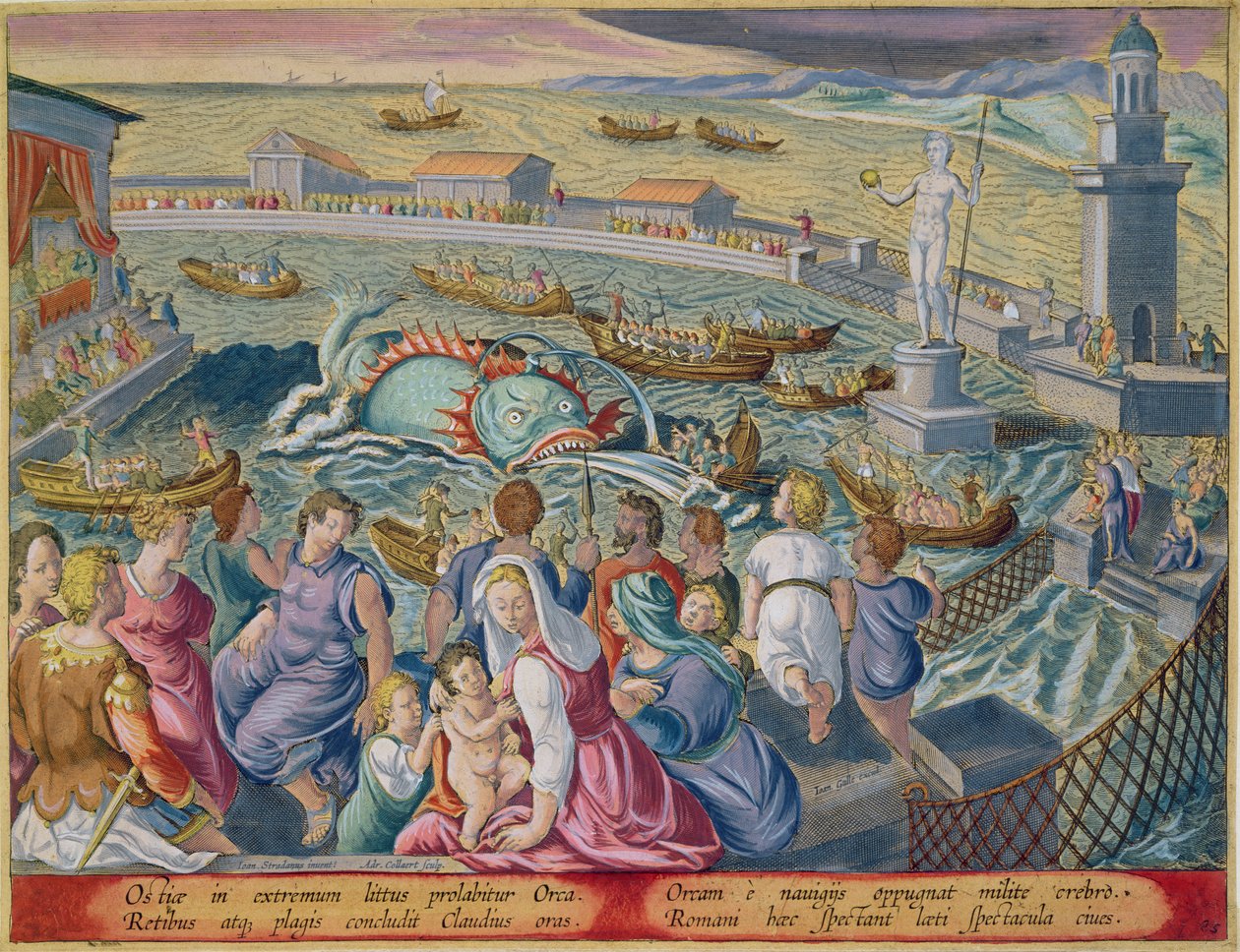 Sømonster, der angriber en båd under et skuespil i et havindhegning ved Ostia, plade 85 fra 