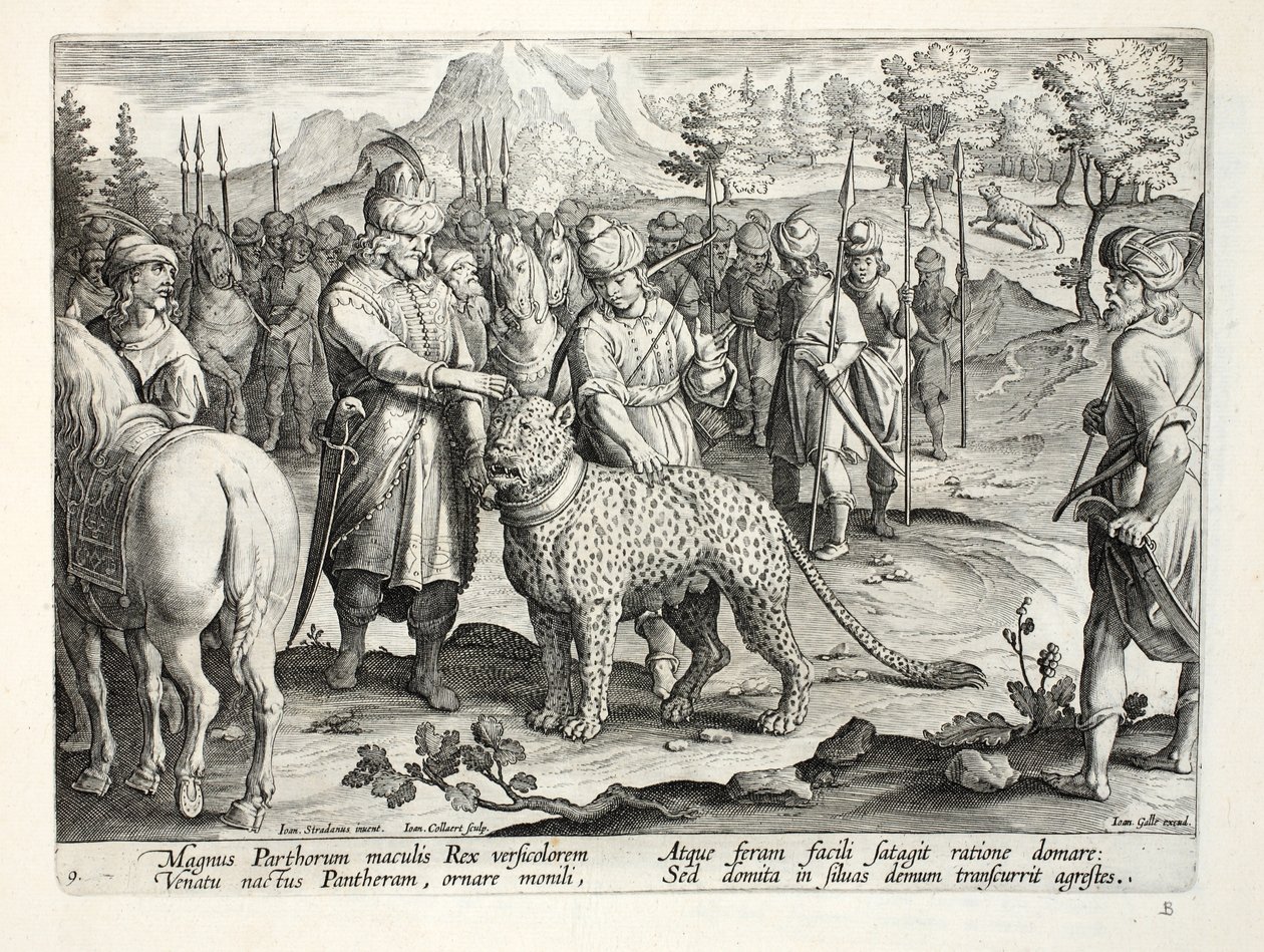 Parthernes store konge jager med sine tamme pantere, illustration fra 