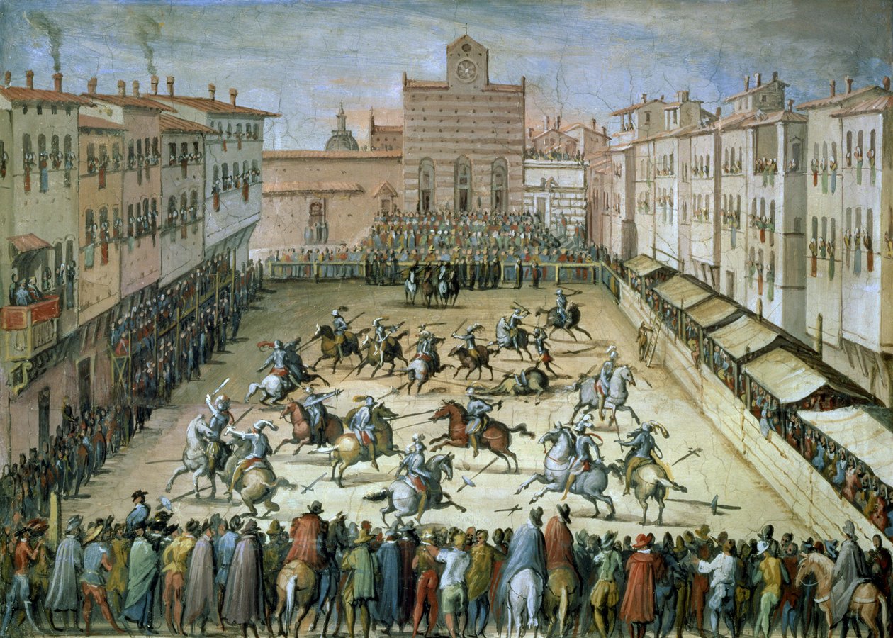 The Joust in the Piazza Santa Croce, Firenze, 1555 af Jan van der Straet