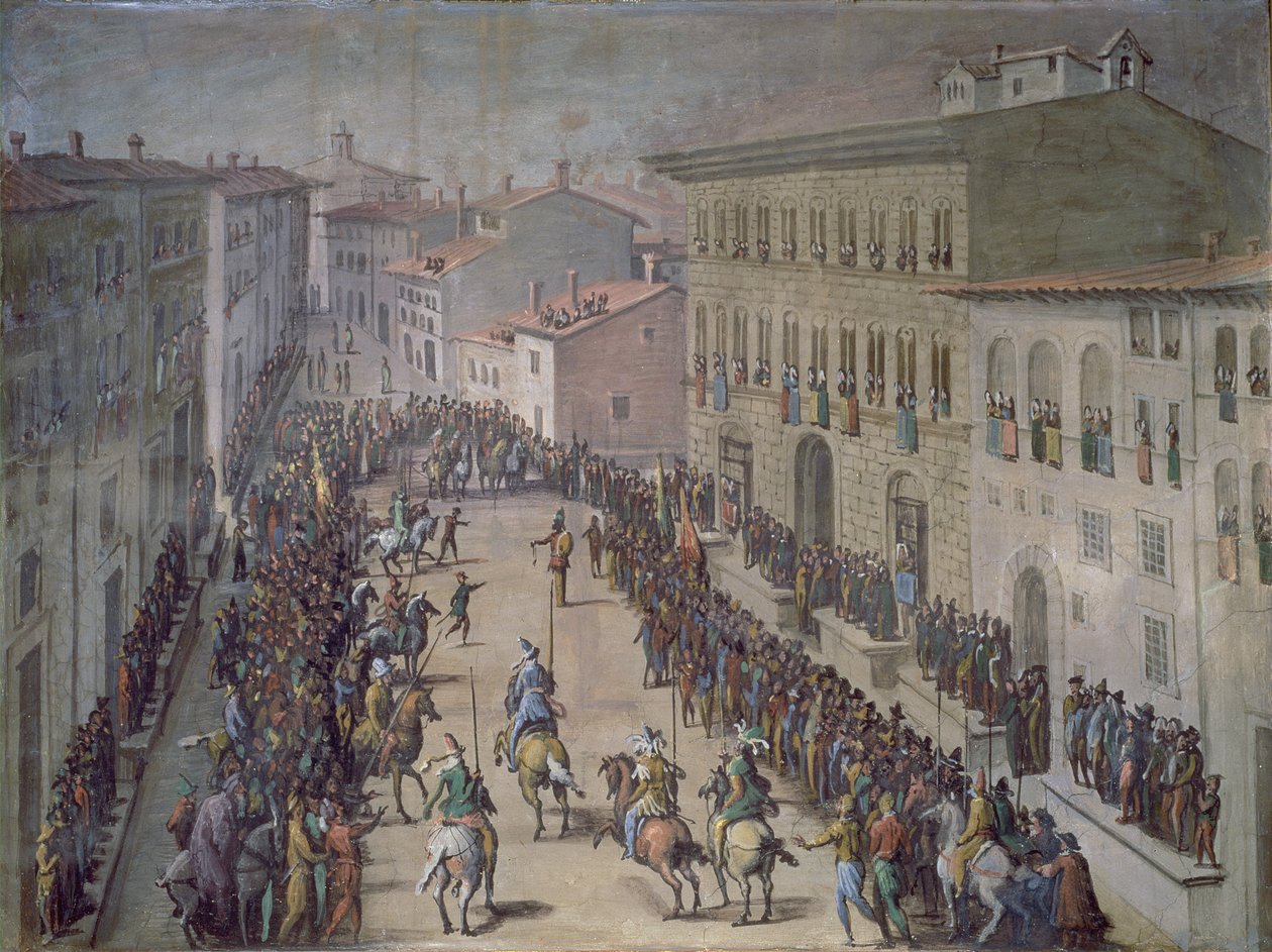 The Saracen Joust i Via Larga, Firenze, 1555 af Jan van der Straet