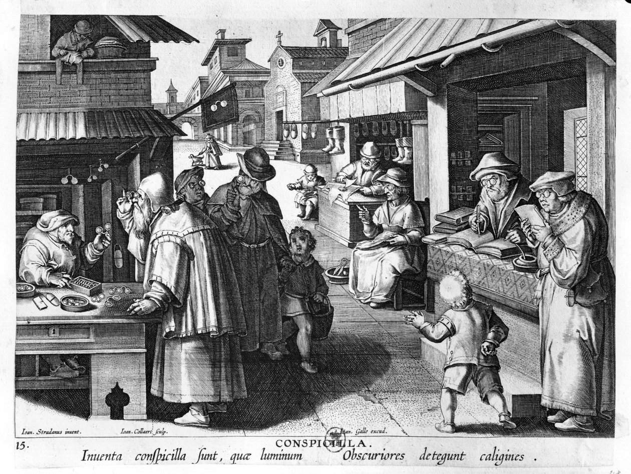 Brillesælgeren, graveret af Jan Collaert og Joan Galle (1600-76) af Jan van der Straet