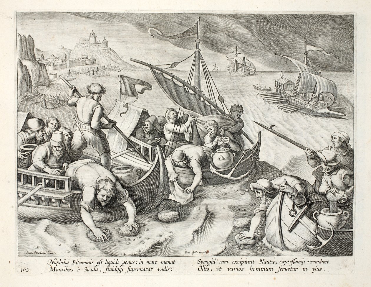 Brug af svampe til at samle nafta fra bølgernes overflade, plade 86, illustration fra 