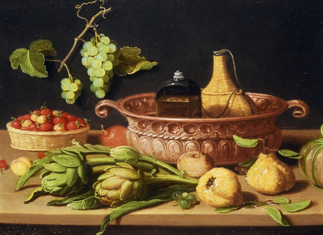 Et stilleben med artiskokker (olie på kobber) af Jan van Kessel the Elder