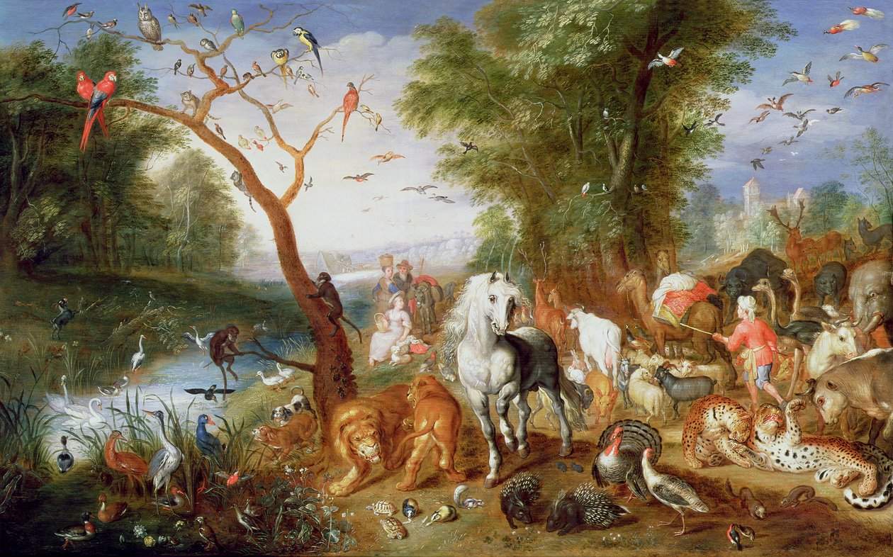 Dyrene, der går ind i Noas ark (panel) af Jan van the Younger Kessel