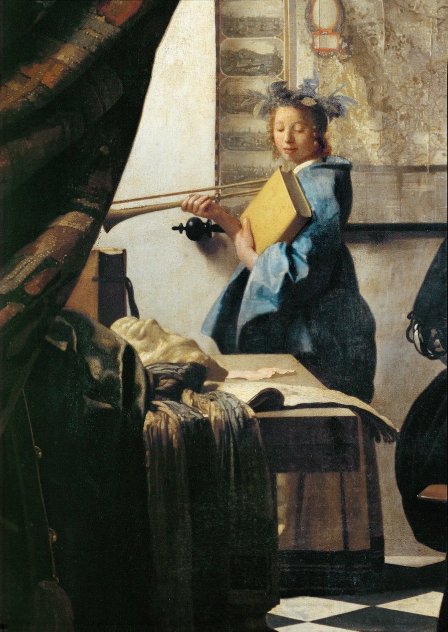 Maleren og hans model som Klio (olie på lærred) af Jan (1632-75) Vermeer