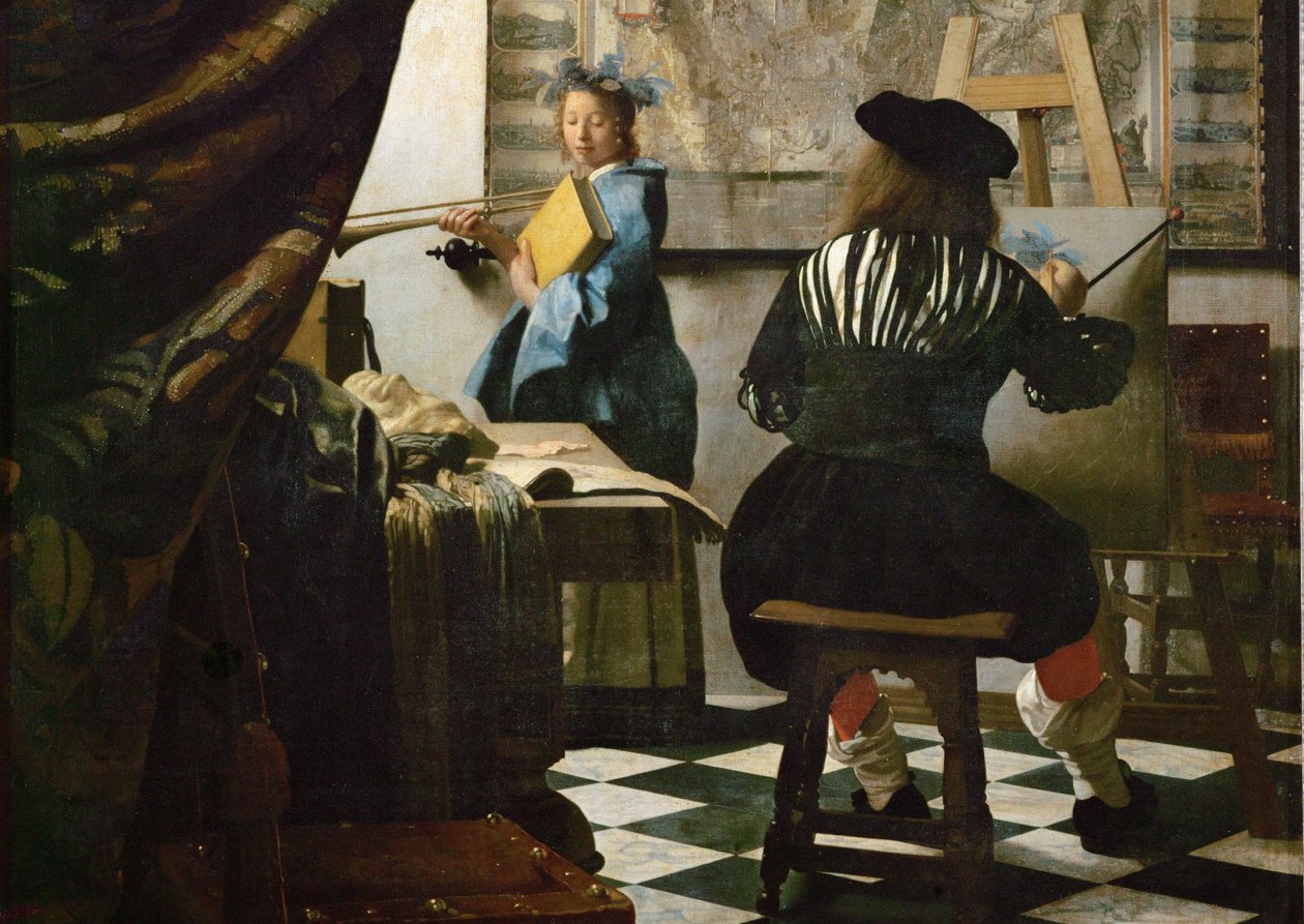 Maleren og hans model som Klio (olie på lærred) af Jan (1632-75) Vermeer
