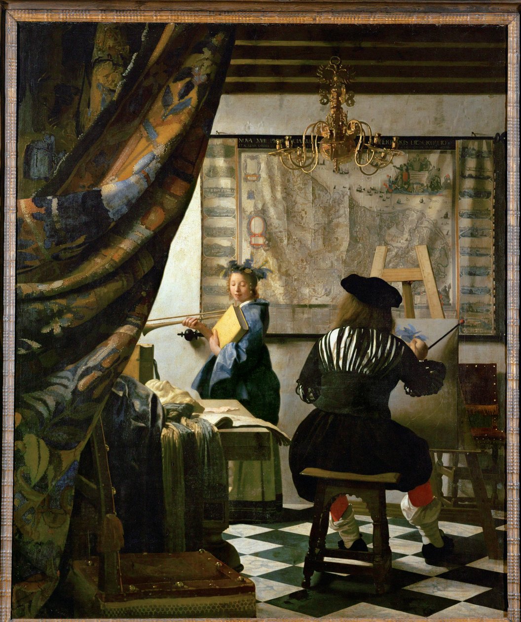 Maleren og hans model som Klio (olie på lærred) af Jan (1632-75) Vermeer