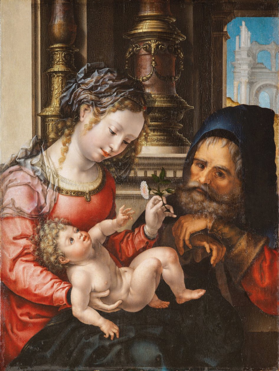 Den hellige familie - Maleri af Jan Gossaert dit Mabuse (ca. 1478-1532), olie på træ, ca. 1527-1530, 55,9x42 cm - Den hellige familie, olie på træ af Jan Gossaert - Museo de Bellas Artes de Bilbao af Jan (c.1472 c.1533) Gossaert