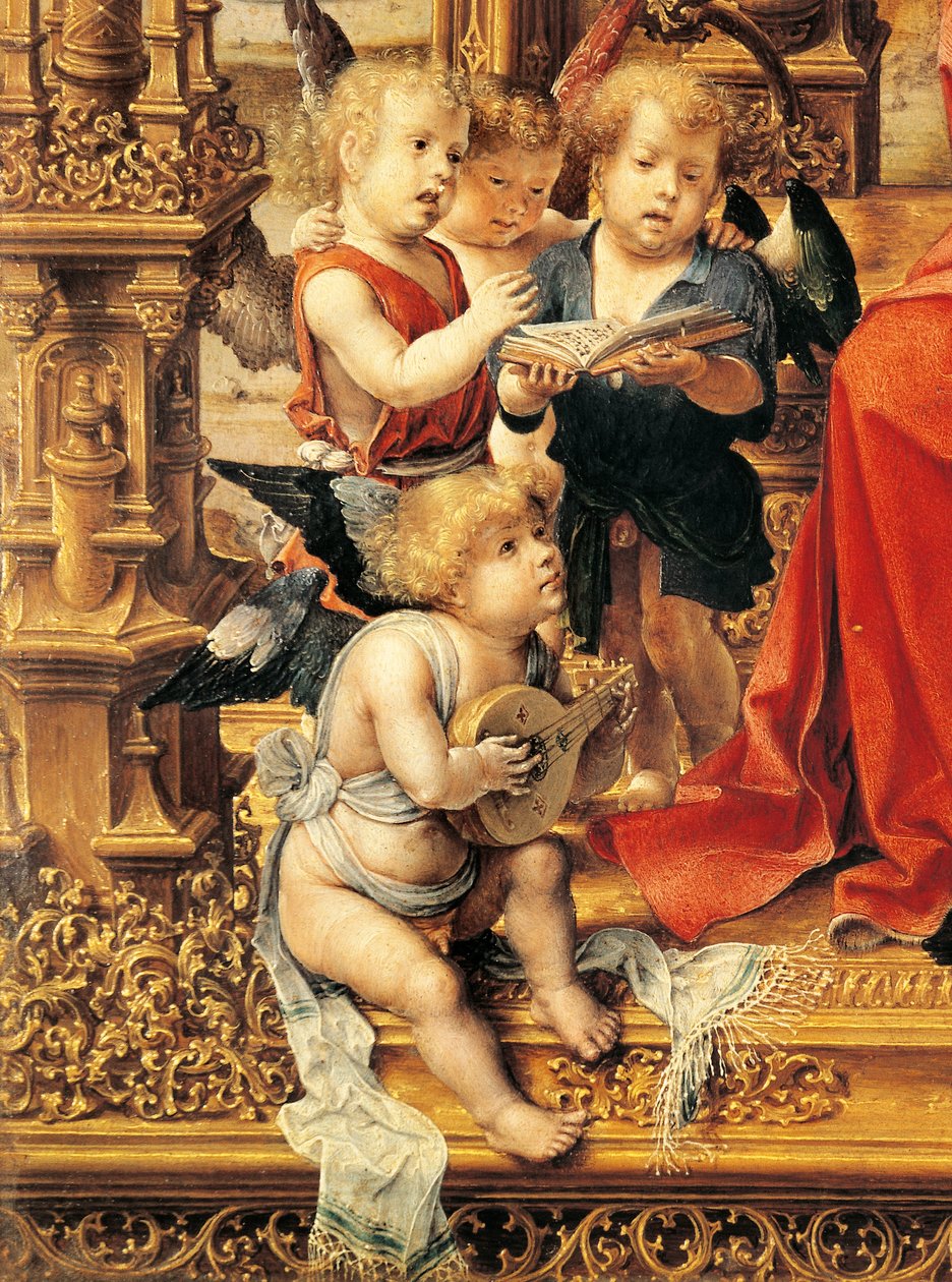Engle, der spiller på musikinstrumenter, detaljer fra det centrale panel af Malvern-triptykon af Jan (c.1472 c.1533) Gossaert