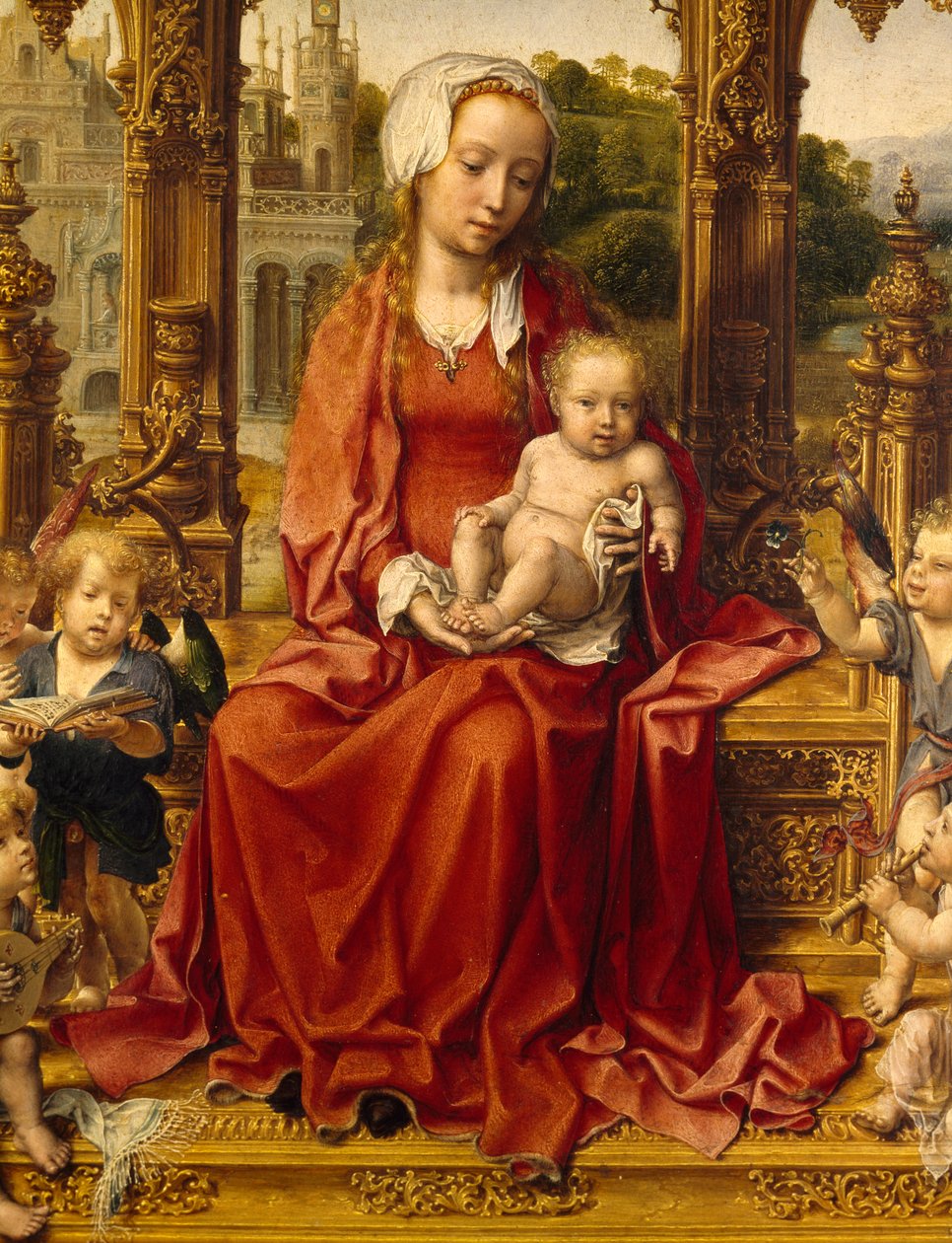 Madonna med børne- og englemusikere, midterpanel i Malvern Triptykon af Jan (c.1472 c.1533) Gossaert