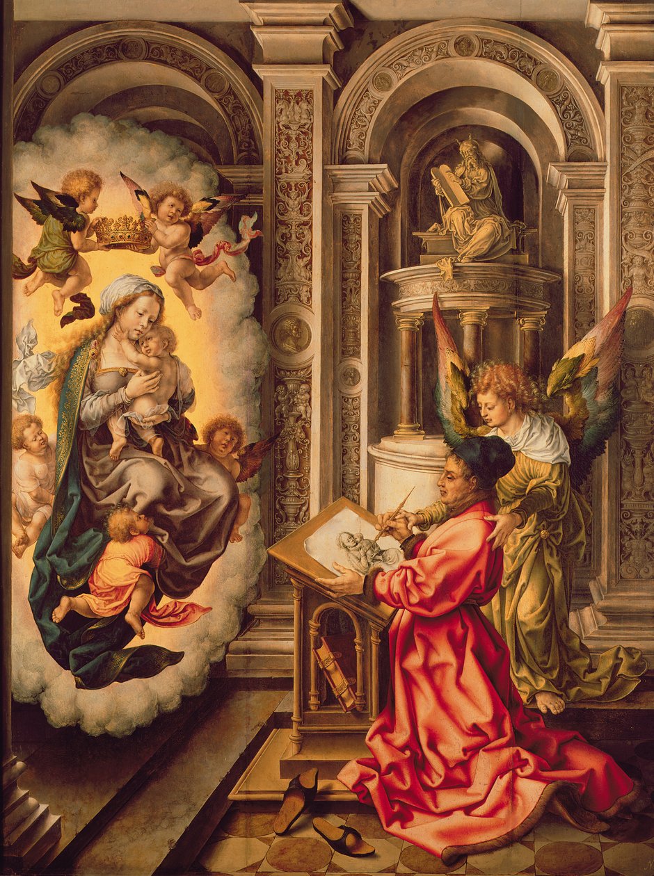 St. Luke maler jomfru Maria, ca. 1520 (tempera på panel) af Jan (c.1472 c.1533) Gossaert