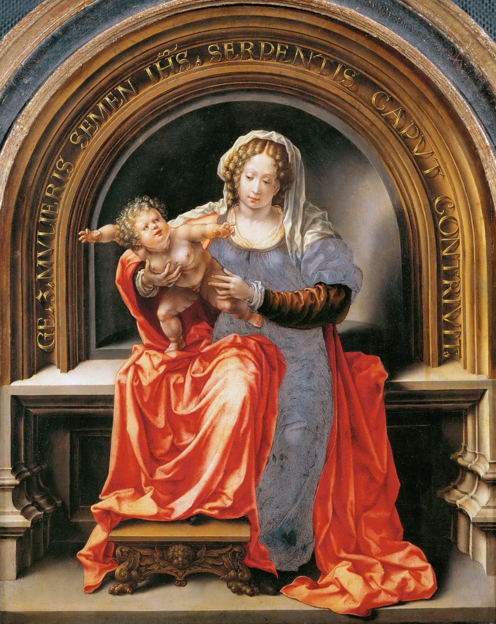 Jomfru og barn - Jan Gossaert (Gossart, dit Mabuse) (ca. 1478-1532). Olie på træ, ca 1526-1527. Mål: 30,6x24,5 cm. Kunsthistorisk Museum, Vienne af Jan (c.1472 c.1533) Gossaert