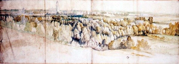 Udsigt over Arnhem fra øst (blyant og akvarel) af Jan (circle of) Siberechts