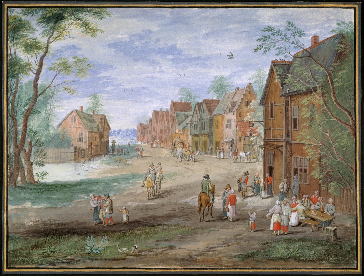 Pladsen i Gouda om vinteren (gouache på papir) af Jan (follower of) Brueghel