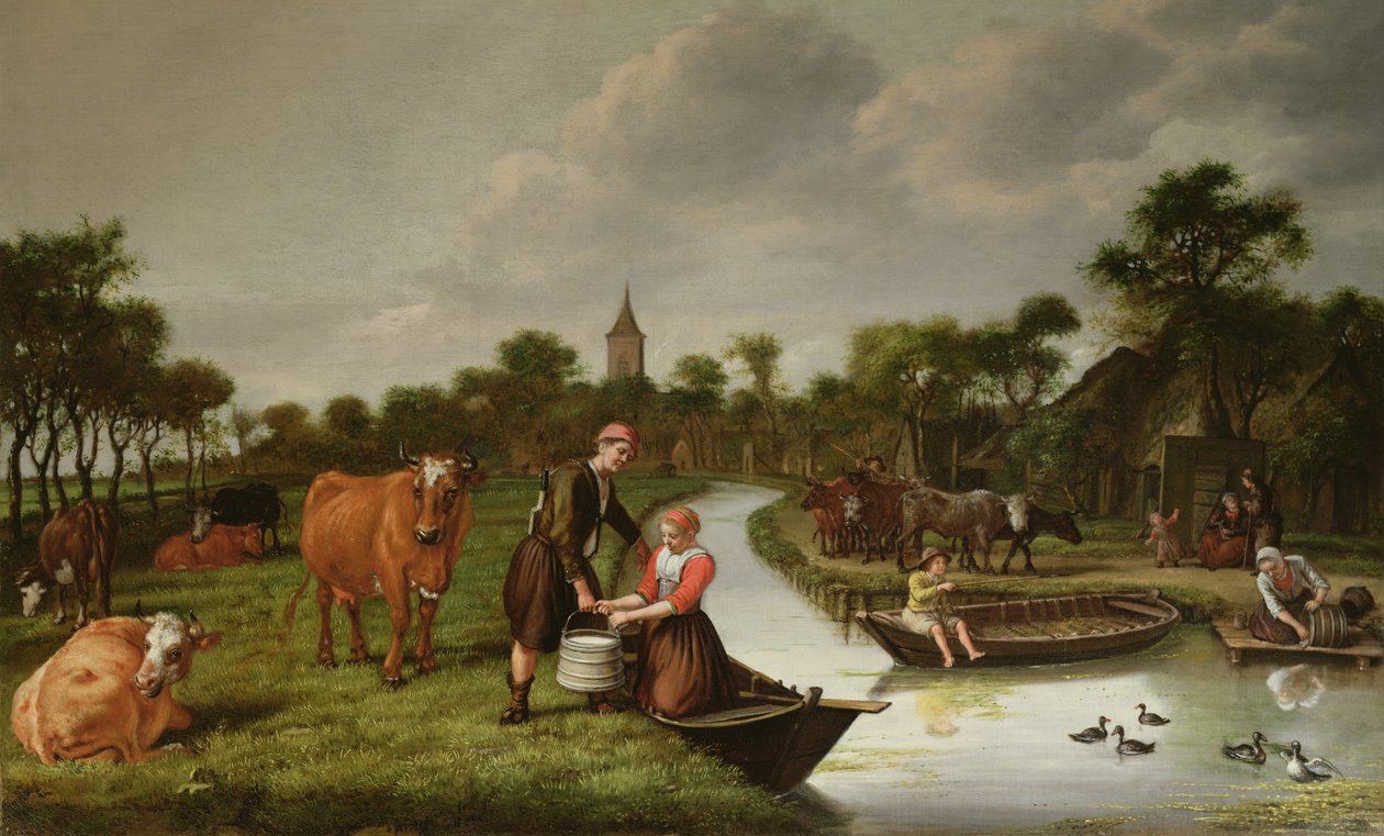 Flodlandskab med et par, der bærer en mælkekærne af Jan 1620 76 Victors