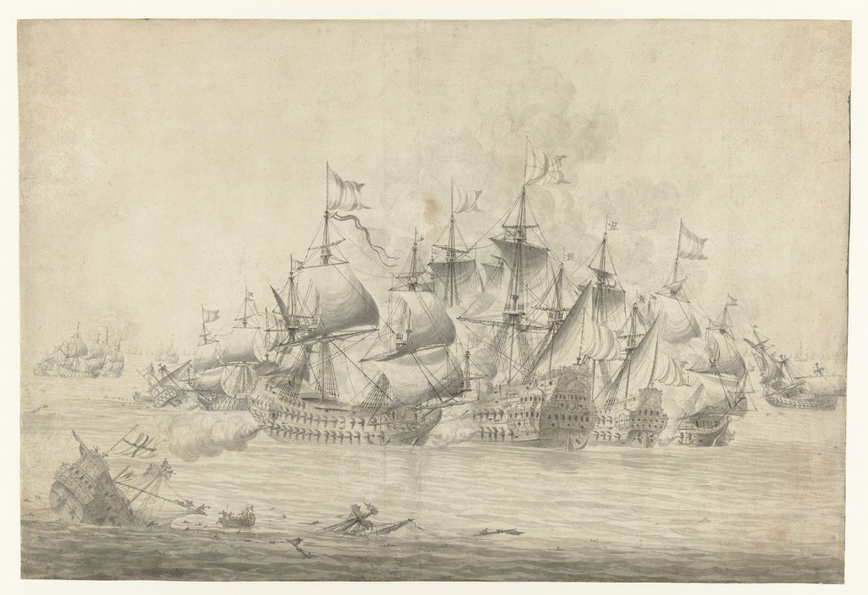 Et søslag, muligvis ved Lowestoft den 13. juni 1665 (højre blad) af Jan Abrahamsz. Beerstraten (possibly)