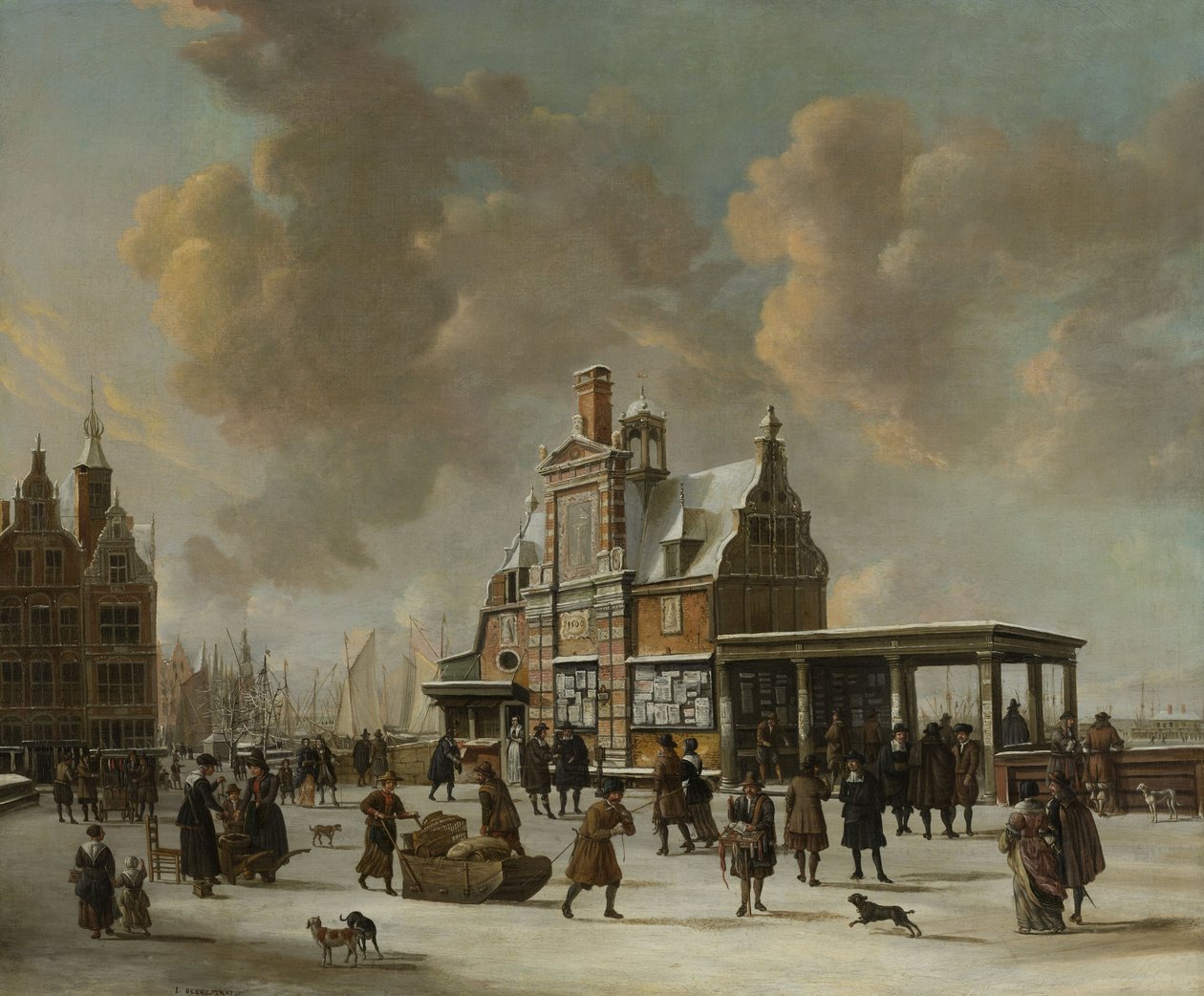Paalhuis og Nieuwe Brug, Amsterdam, om vinteren, 1640-66 af Jan Abrahamsz. Beerstraten