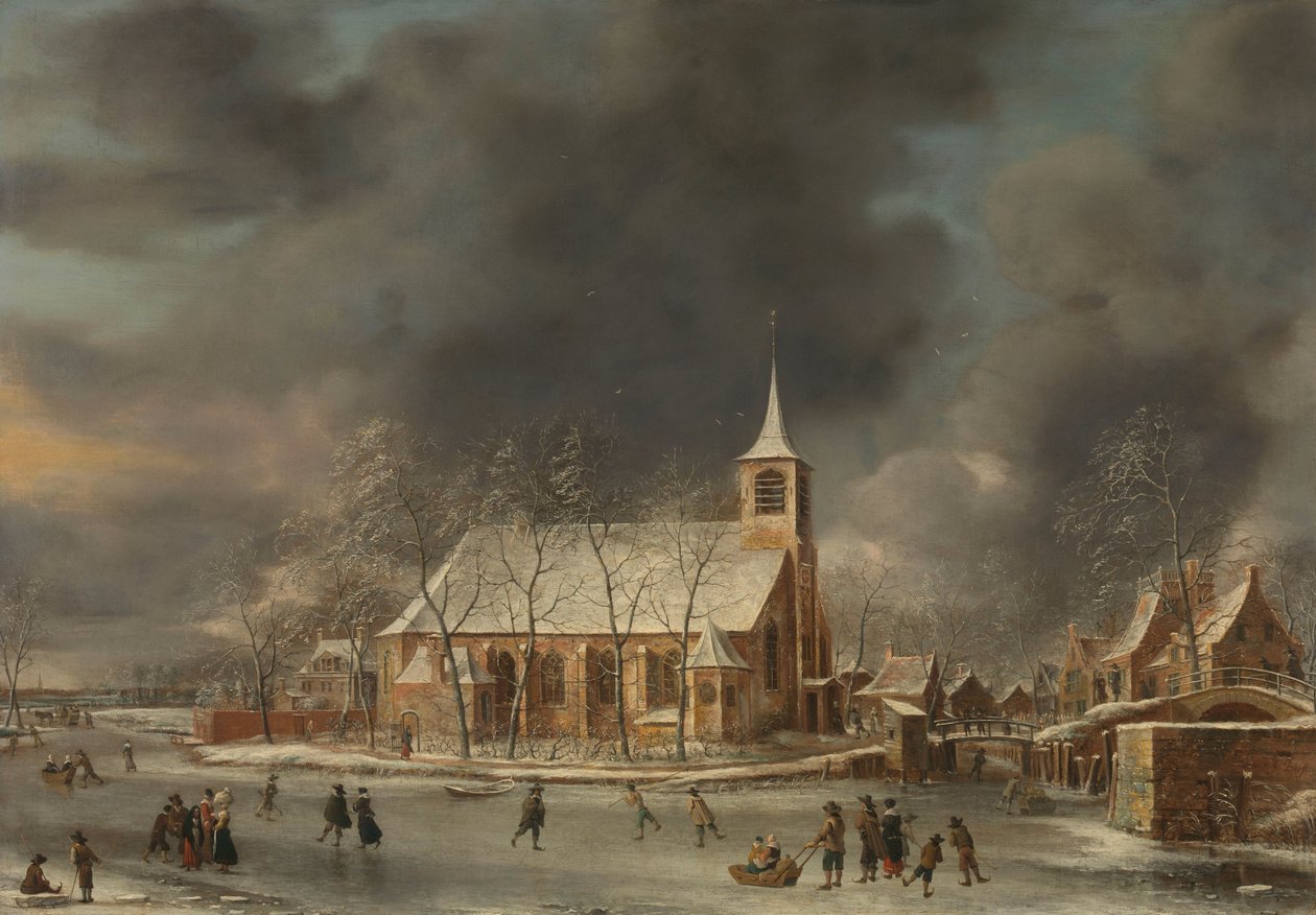 Udsigt over Sloten Kirke om vinteren af Jan Abrahamsz. Beerstraten