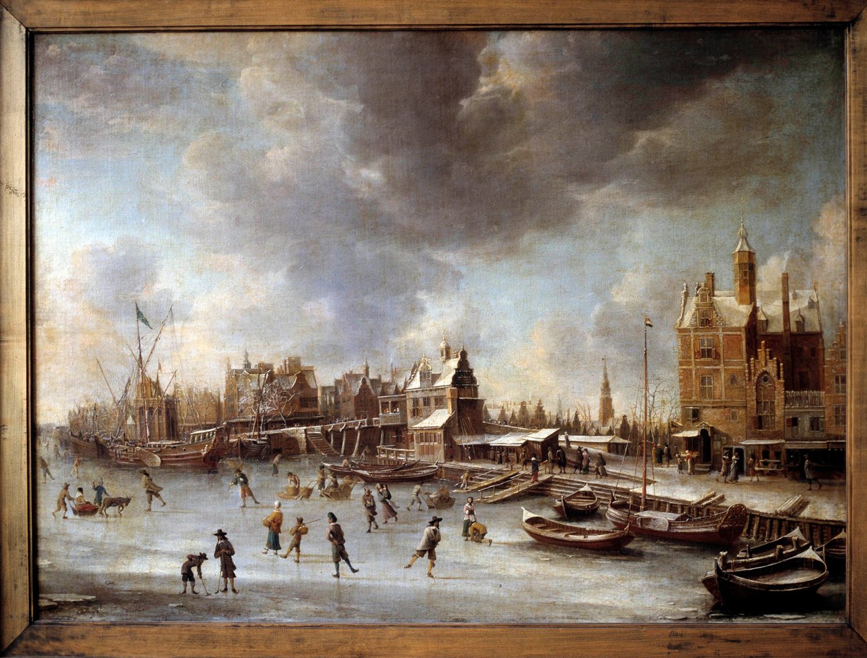 Vinterlandskab. Skatere på en frossen sø. Maleri af Burstaten (1622-1666) 1600-tallet. Berlin, Statsmuseet af Jan Abrahamsz. Beerstraten