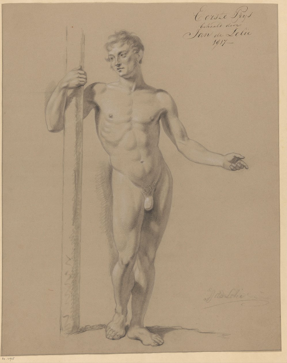 Stående nøgen mand, set forfra (1. præmie 1817) af Jan Adriaan Antonie de Lelie