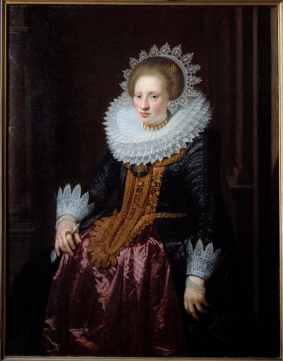 Portræt af kvinde Tidligere kendt som Portræt af Madame Vrydags Van Vollenhovens søn Maleri af Jan Van Ravesteyn (1570-1657) (ec.holl.) 1620 Søn. 1,34x1,04 m Lille, Musee des Beaux Arts af Jan Anthonisz. van Ravesteyn