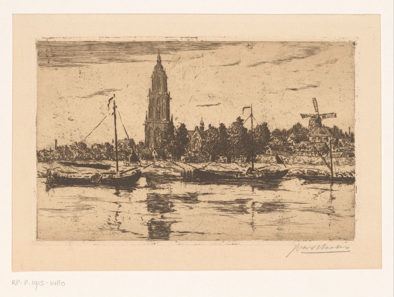 Udsigt over Rhenen af Jan Antonius van Schooten (signed by artist)