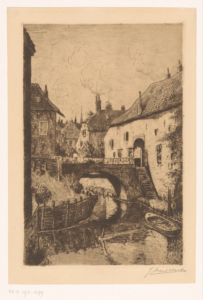 Udsigt over en bro ved Sisters of Orthenpoort i Den Bosch af Jan Antonius van Schooten (signed by artist)