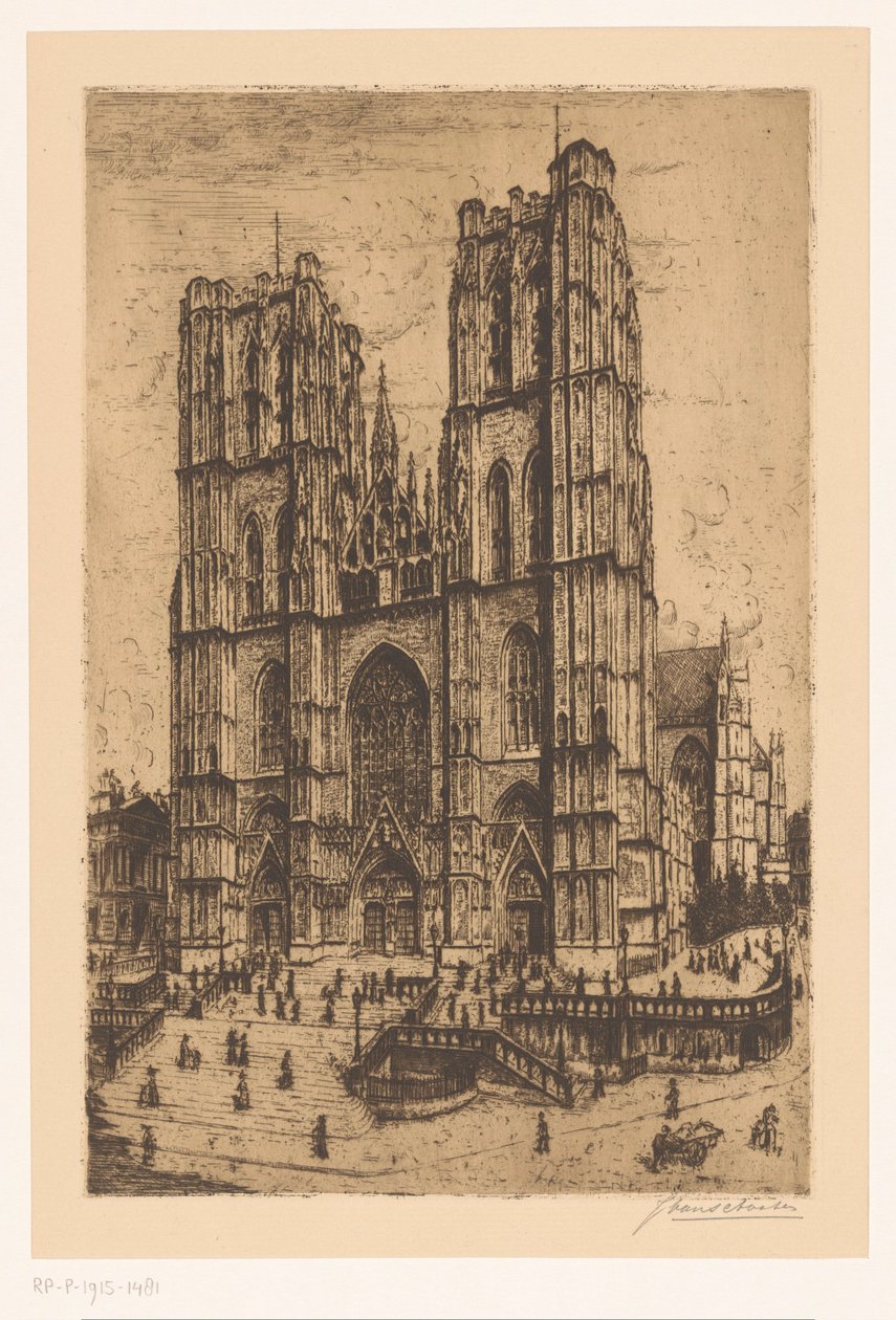 Katedralen Sankt Mikael og Sankt Gudula i Bruxelles af Jan Antonius van Schooten (signed by artist)