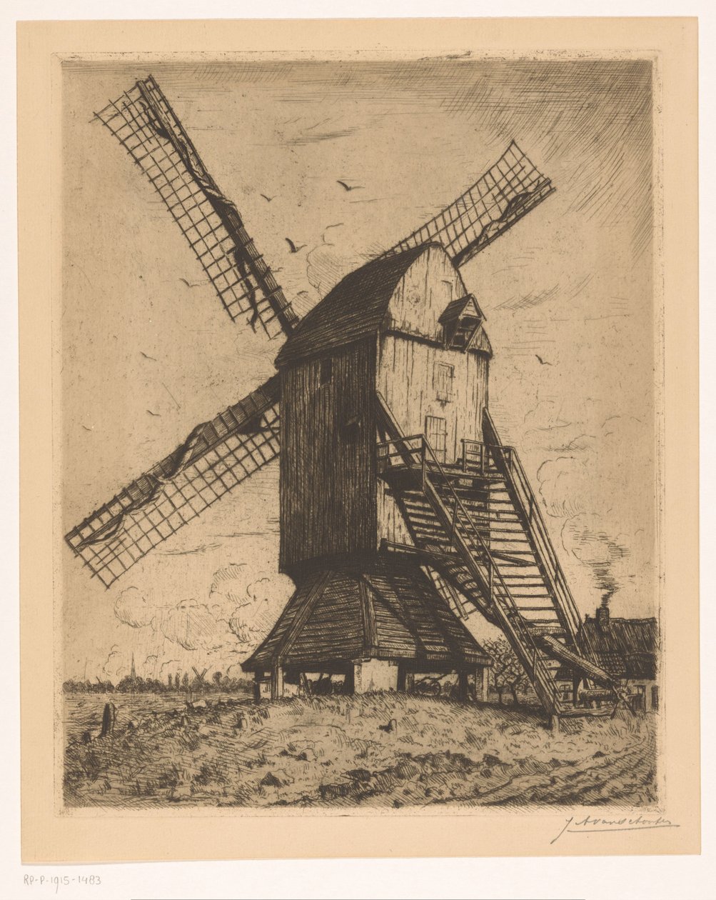 Mølle af Jan Antonius van Schooten (signed by artist)